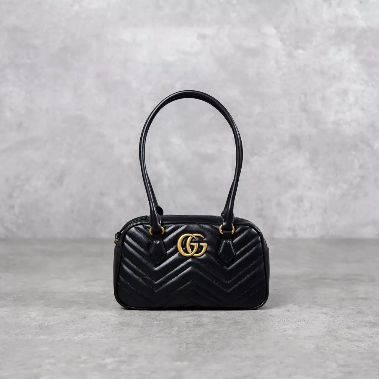 Tas GUCCI GG MARMONT GHW BLACK MATELASSE LONG HANDLE SHOULDER BAG SMALL 100% ORIGINAL