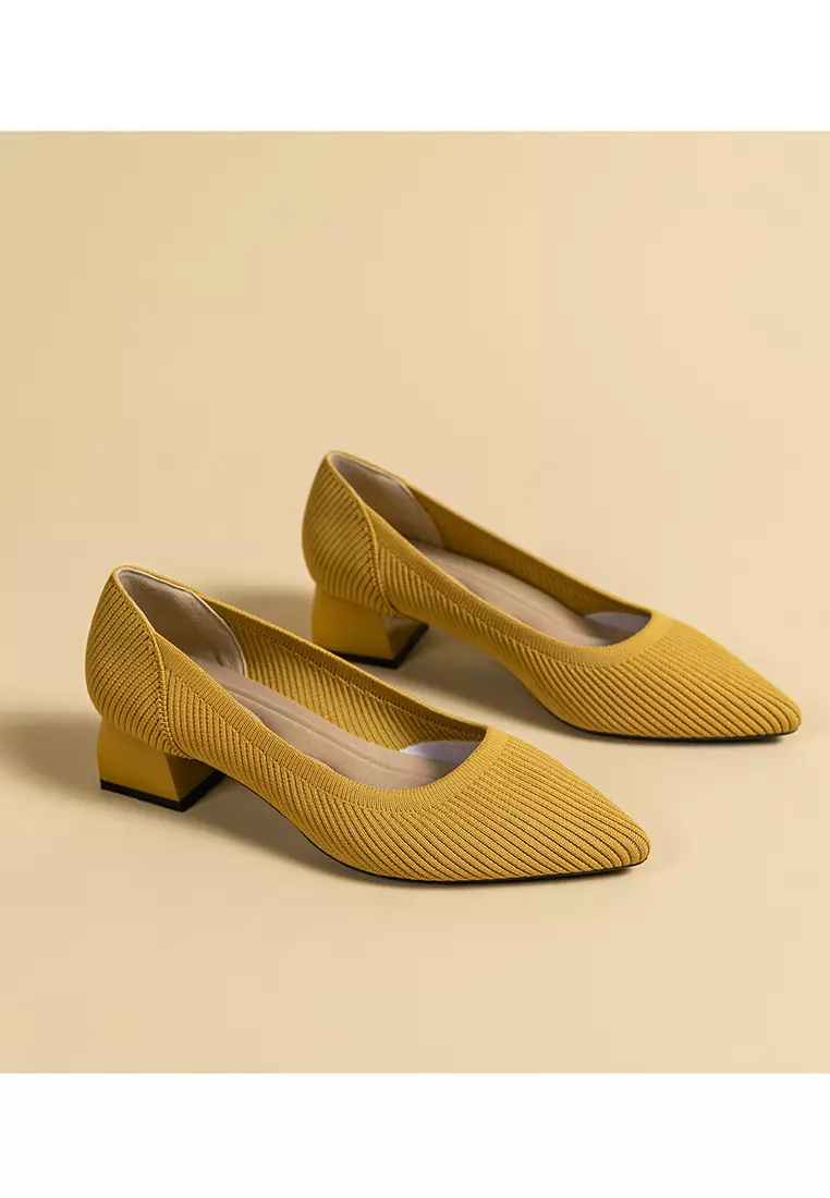 4CM ‌Pointed-toe Fly Knit‌ Chunky Heels‌ TJ1508