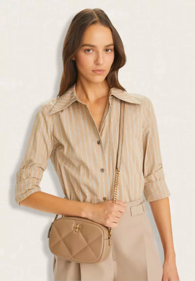 Tory Burch Kira Diamond Quilt Camera Bag Taupe Oak