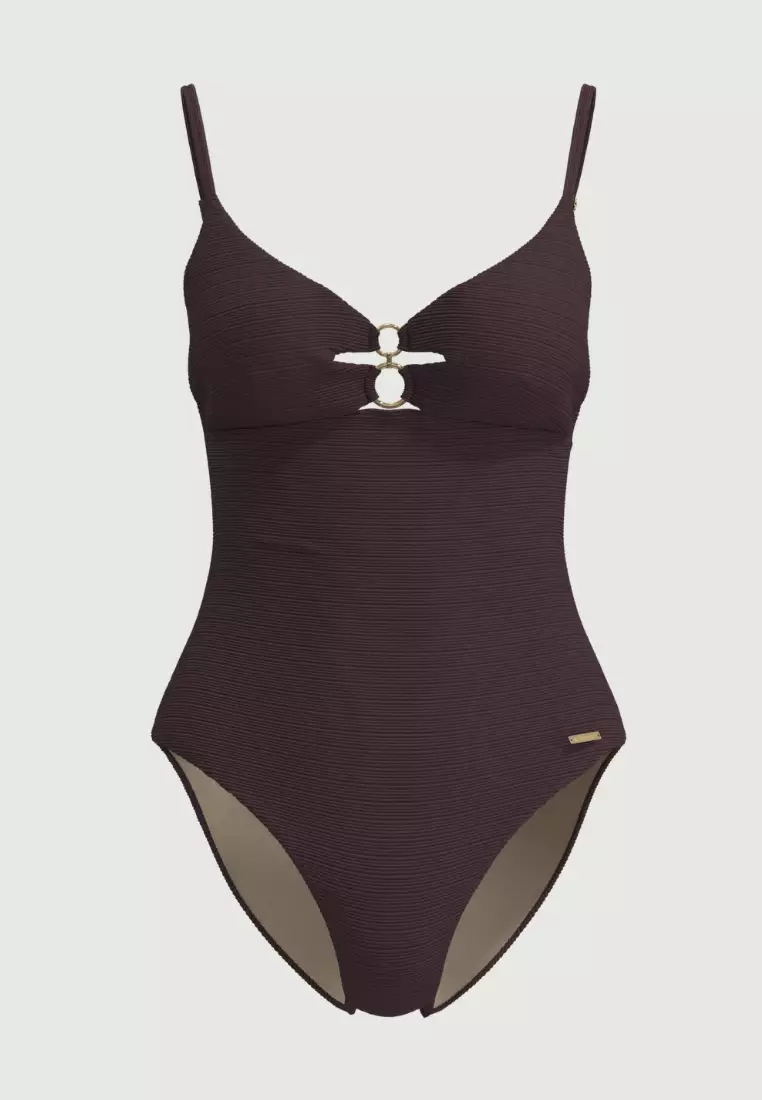 Maja紫色V領鏤空設計連身泳裝