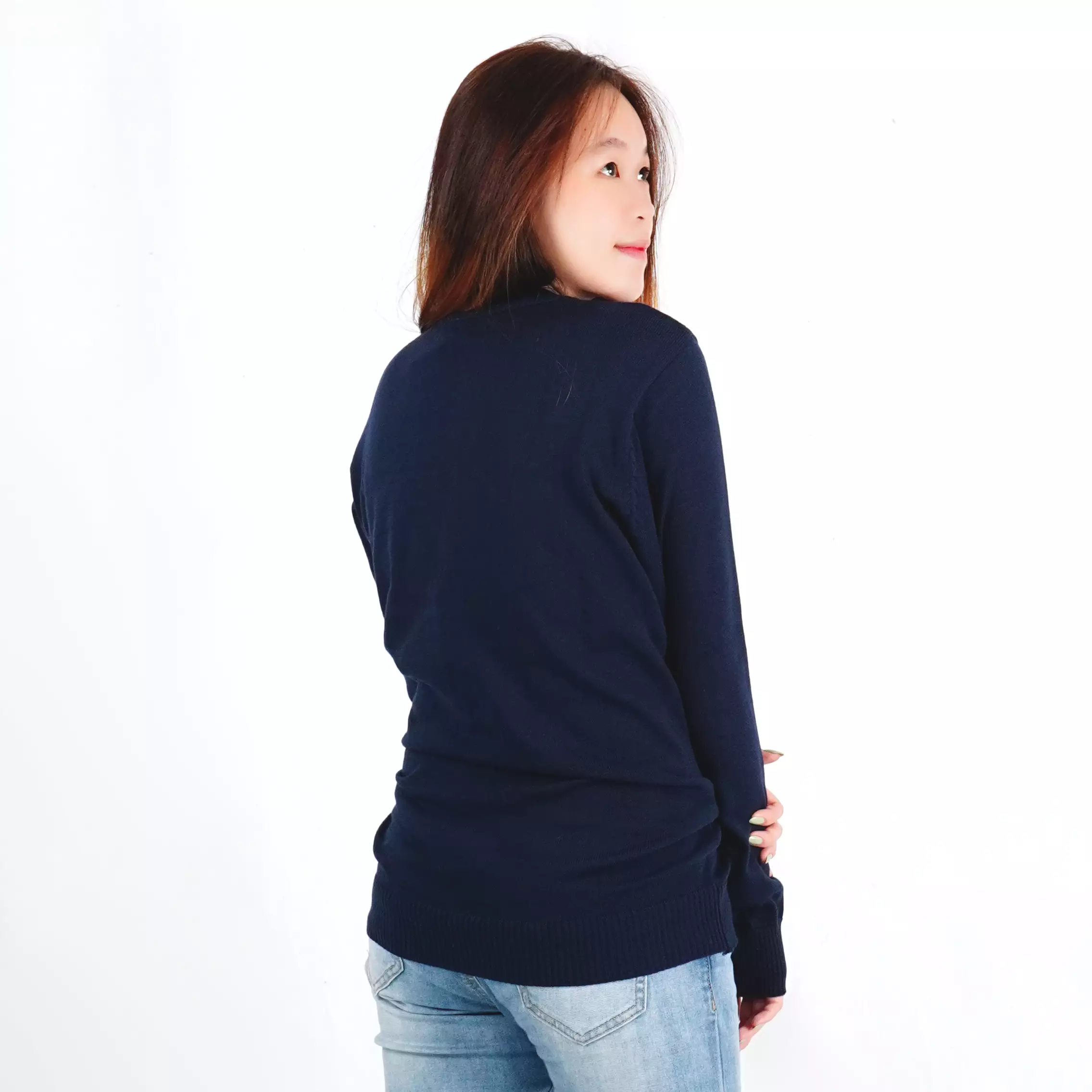 ONIE Knit Sweater Rajut Wanita Sweter Leher O Knit Outer O Neck Fashion Wanita - NAVY
