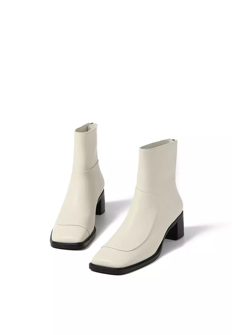 BERACAMY Square Zip Ankle Boots - Smooth Beige