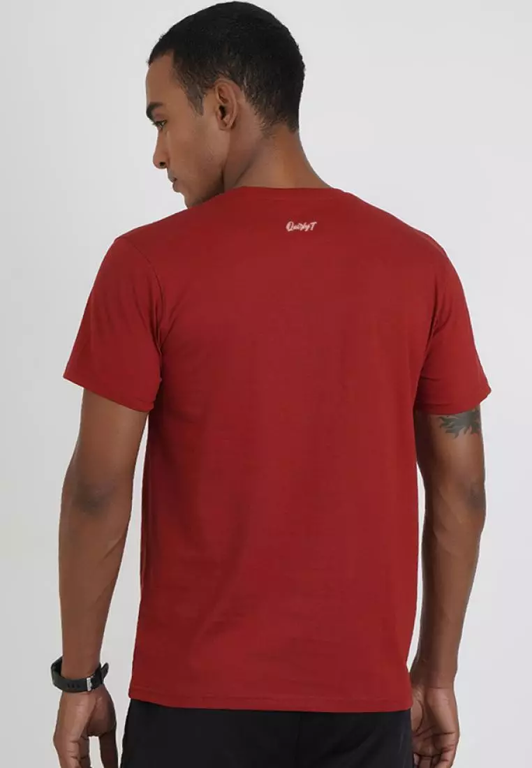 Inside Print Graphic Maroon Cotton Short Sleeve Crew Neck Relaxed Tee