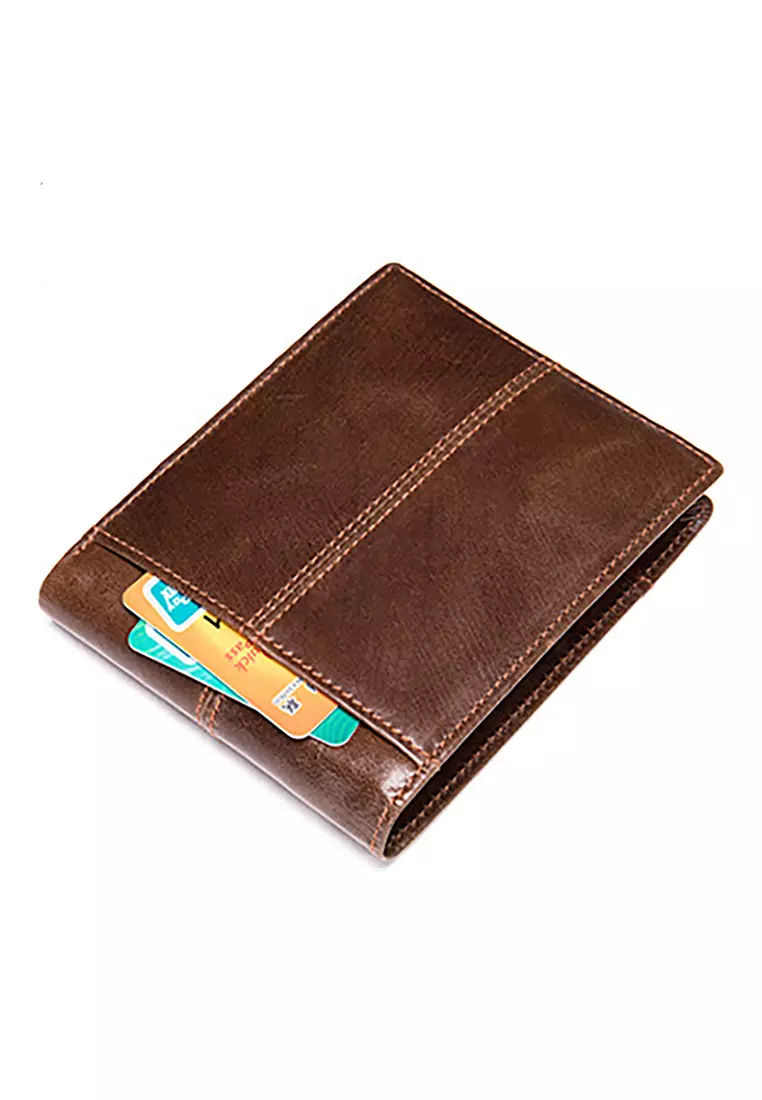 Buy Lara Men's Oil Wax Genuine Leather RFID Bifold Short Wallet