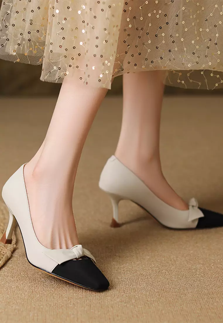 7CM French Square Toe Ribbon Pumps XJ1618-12