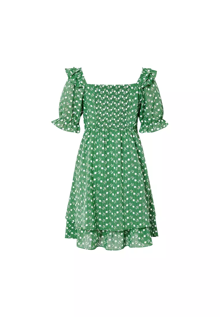 Buy Hopeshow Short Sleeve Square Collar Dot Print A-line Short Dress 2026  Online | ZALORA