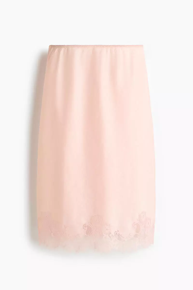 Lace-trimmed ramie skirt