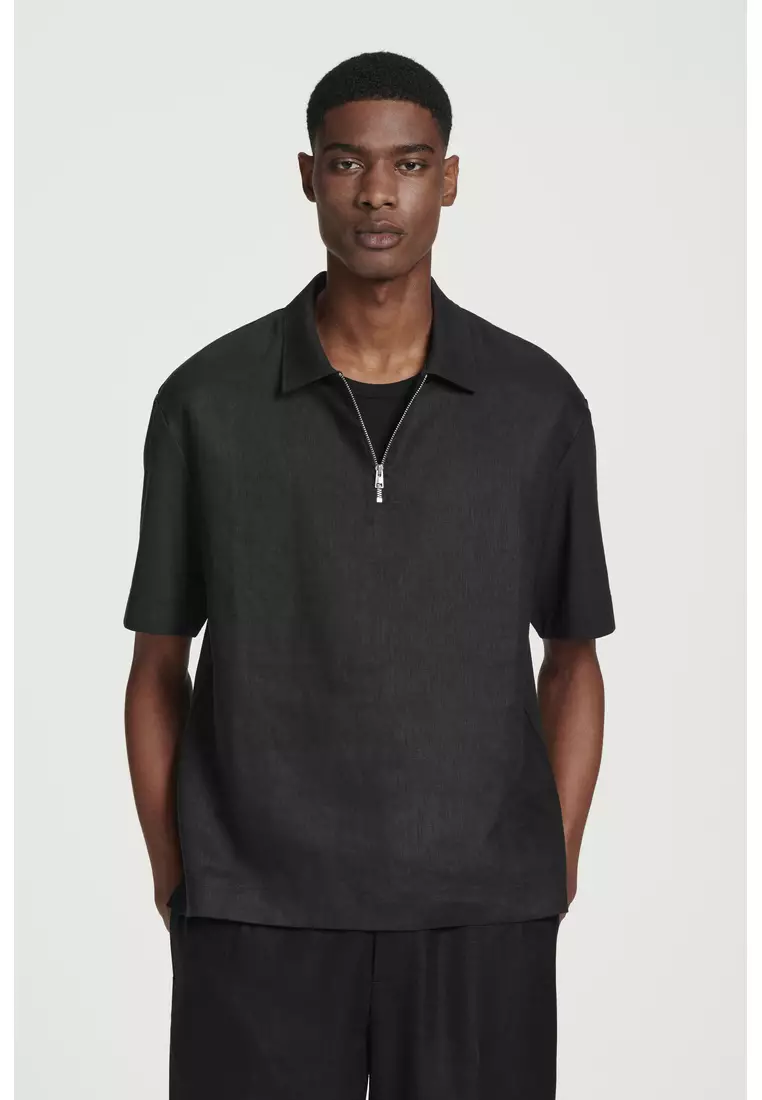 Buy COS CONTRAST-PANEL LINEN HALF-ZIP POLO SHIRT 2026 Online | ZALORA