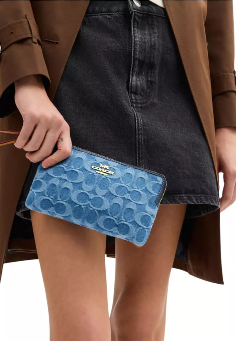 Buy Coach Large Corner Zip Wristlet In Signature Denim - Indigo