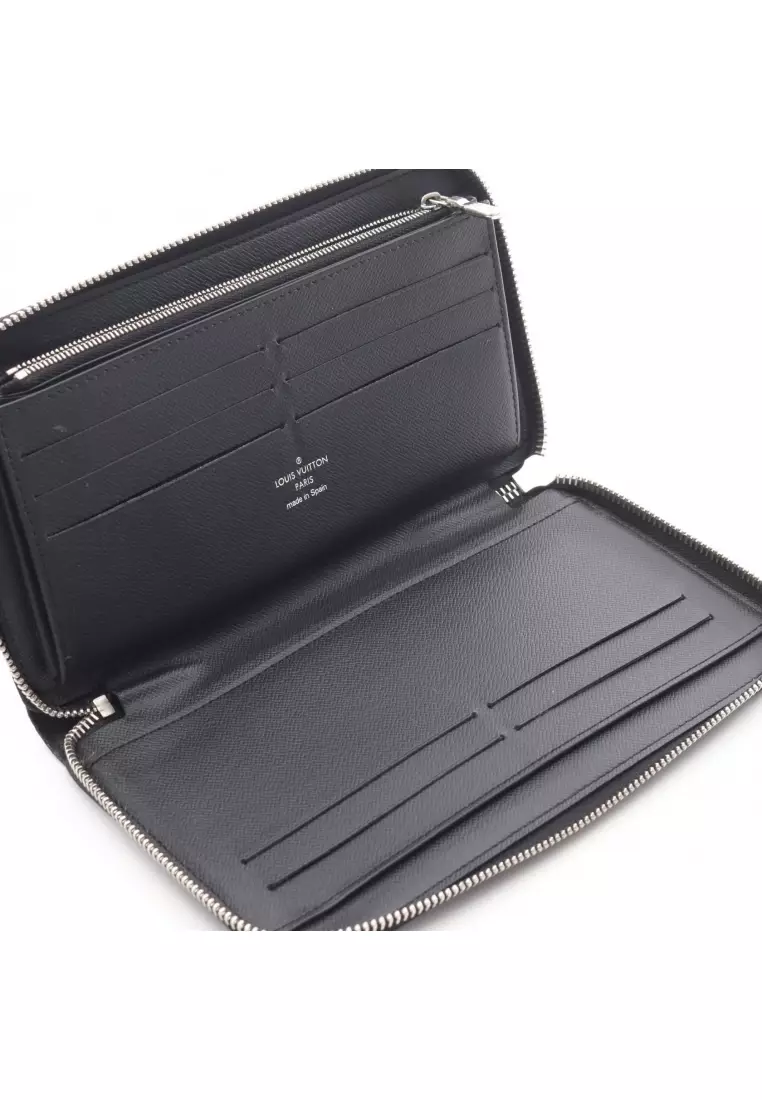 Pre-Loved Louis Vuitton ZIPPY ORGANISER NM Damier Graphite round zipper long wallet PVC black