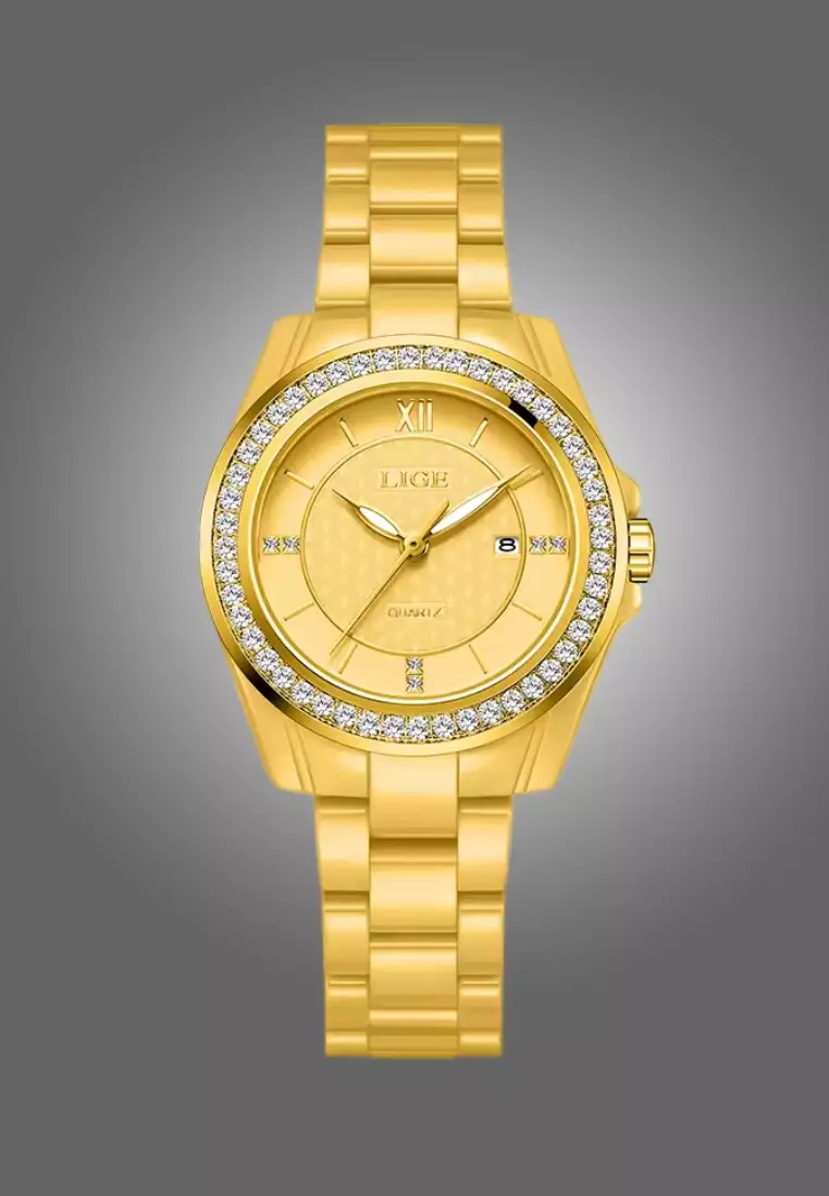 Ladies Alloy Quartz Watch, 32mm , Paved with Crystals, Ceramic Bracelet