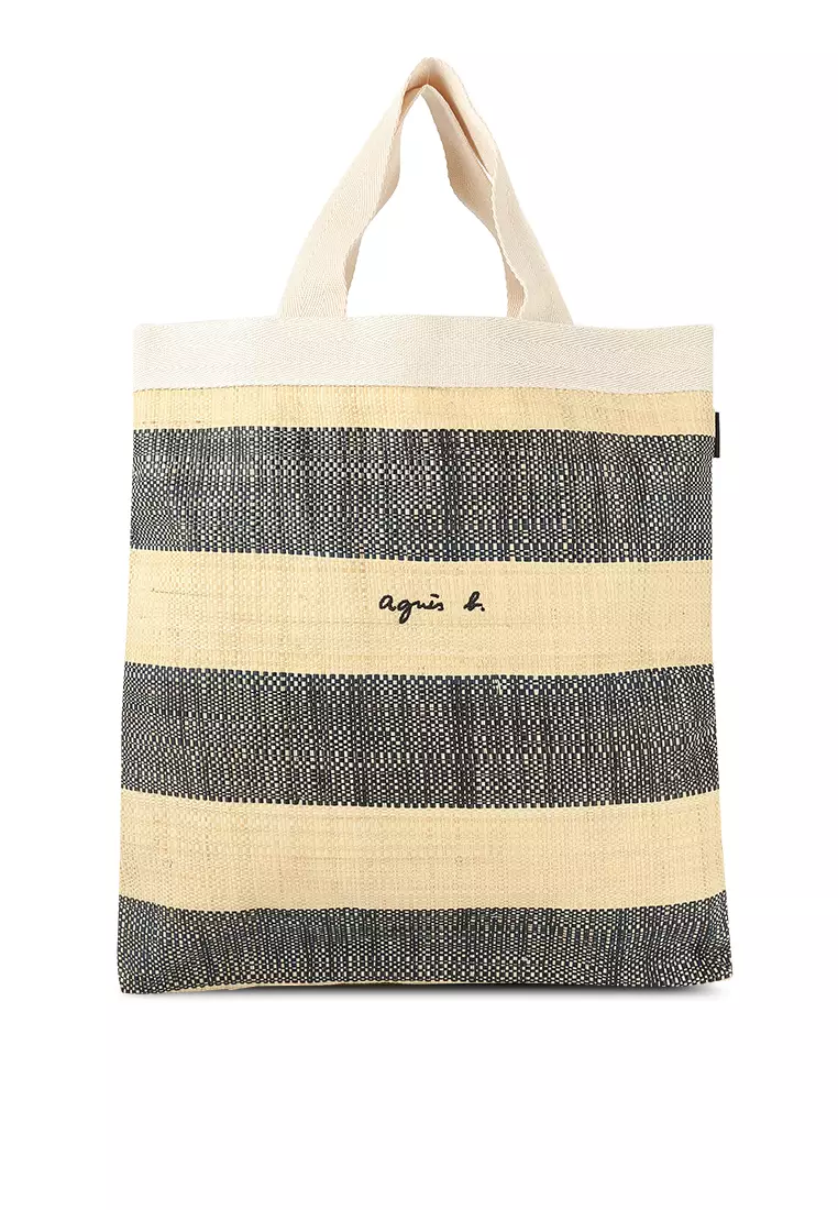 logo-print raffia tote bag