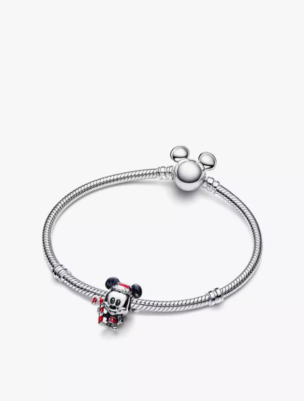 Disney Mickey Mouse Sterling Silver Charm with Glittery Black and Red Enamel
