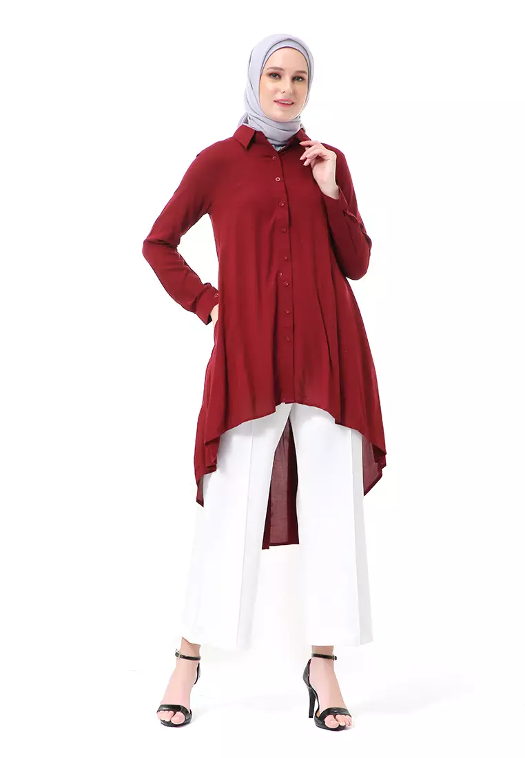 Adilla Tunik Long Sleeve Polos Regular Fit High Premium Quality - Dark Maroon