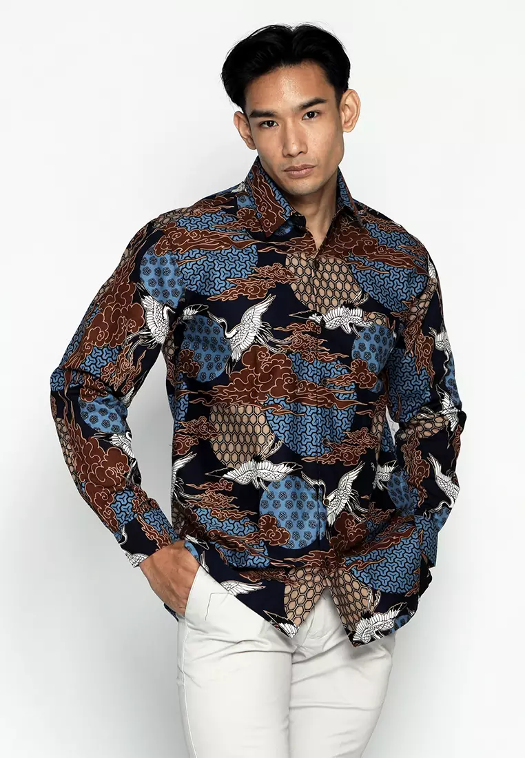 Casella Kemeja Pria Lengan Panjang Premium | Baju Kemeja Batik Pandawa Series Arjuna 702 Blue