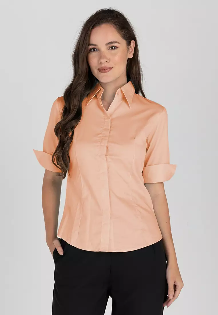 Diana 3/4 Sleeve Plain Button Down Office Blouse