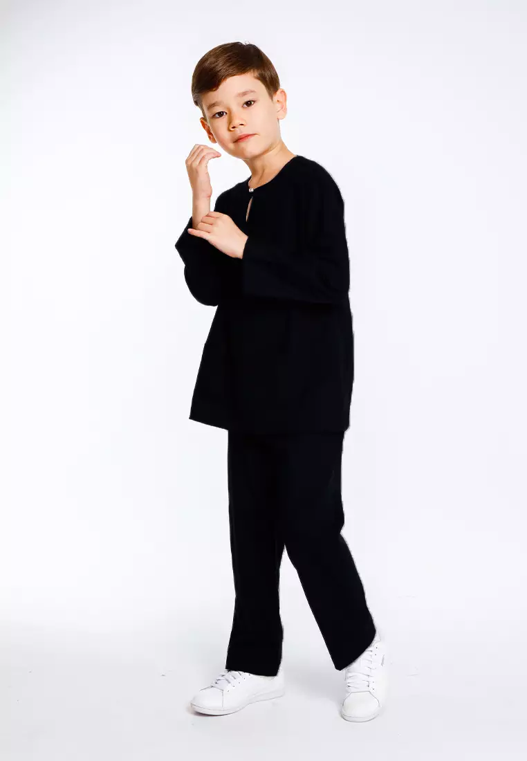 Byford Baju Melayu Raya Baju Johor Teluk Belanga Slim Fit Sedondon Anak Budak - 3925501A-99Black