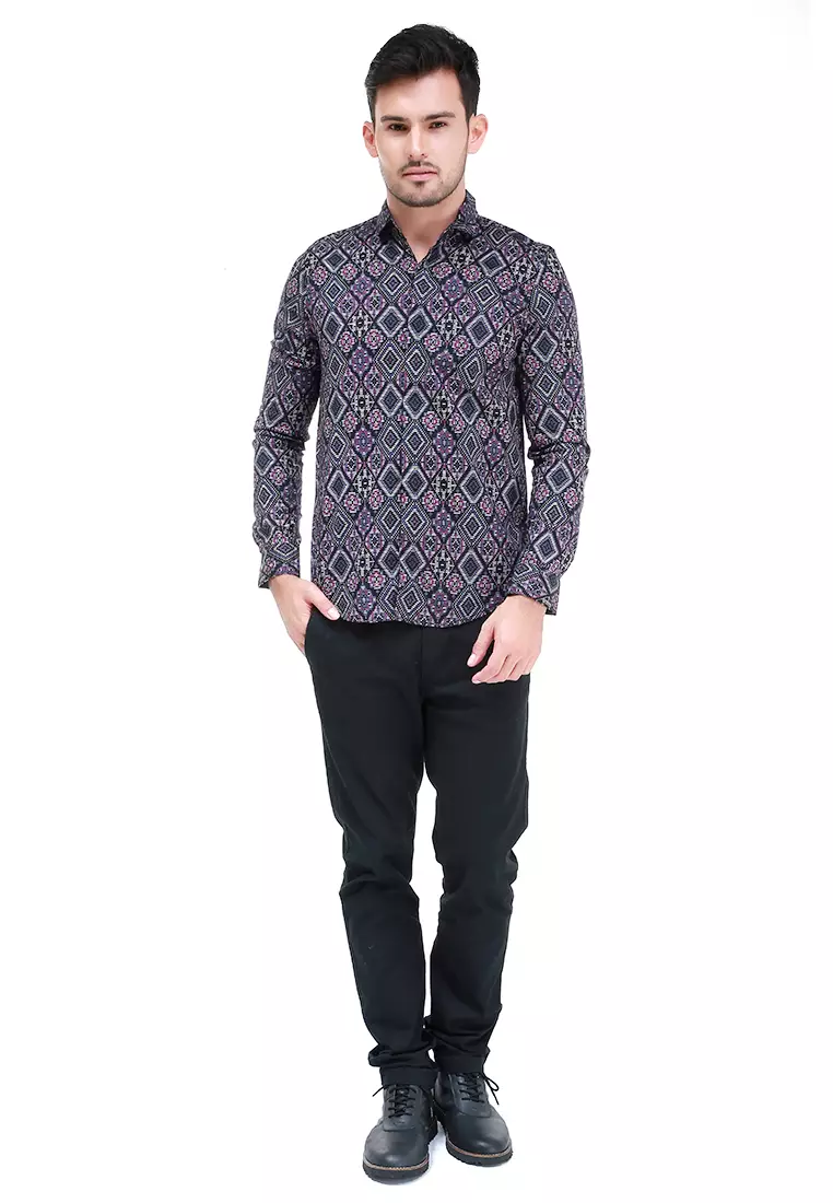 Dwan Kemeja Batik Pria Permata Atasan Formal Longsleeve Shirt Material Cotton ORIGINAL - Black