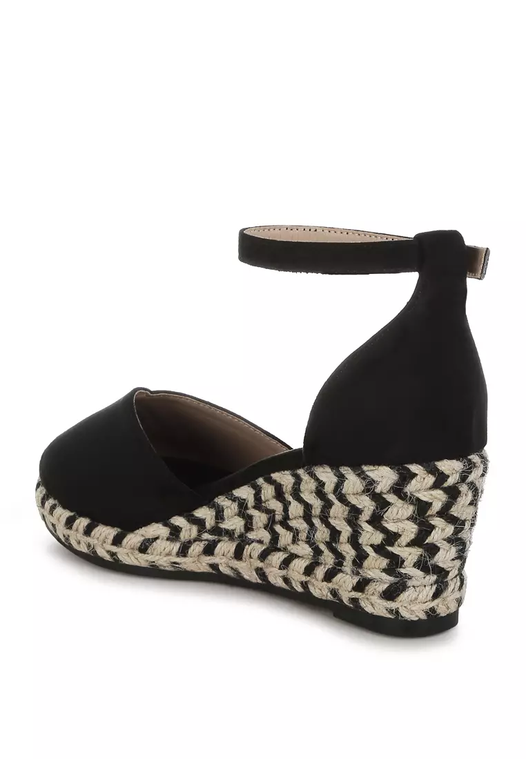 Wedge Heel Espadrilles Sandals In Black