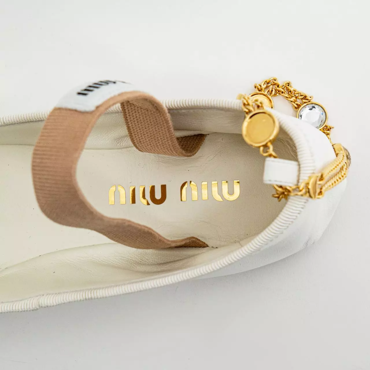 Jual Miu Miu Miu Miu Two Tone Flats Pearl Ballerina With Elastic Band Nappa Leather Ivoryblack 4382