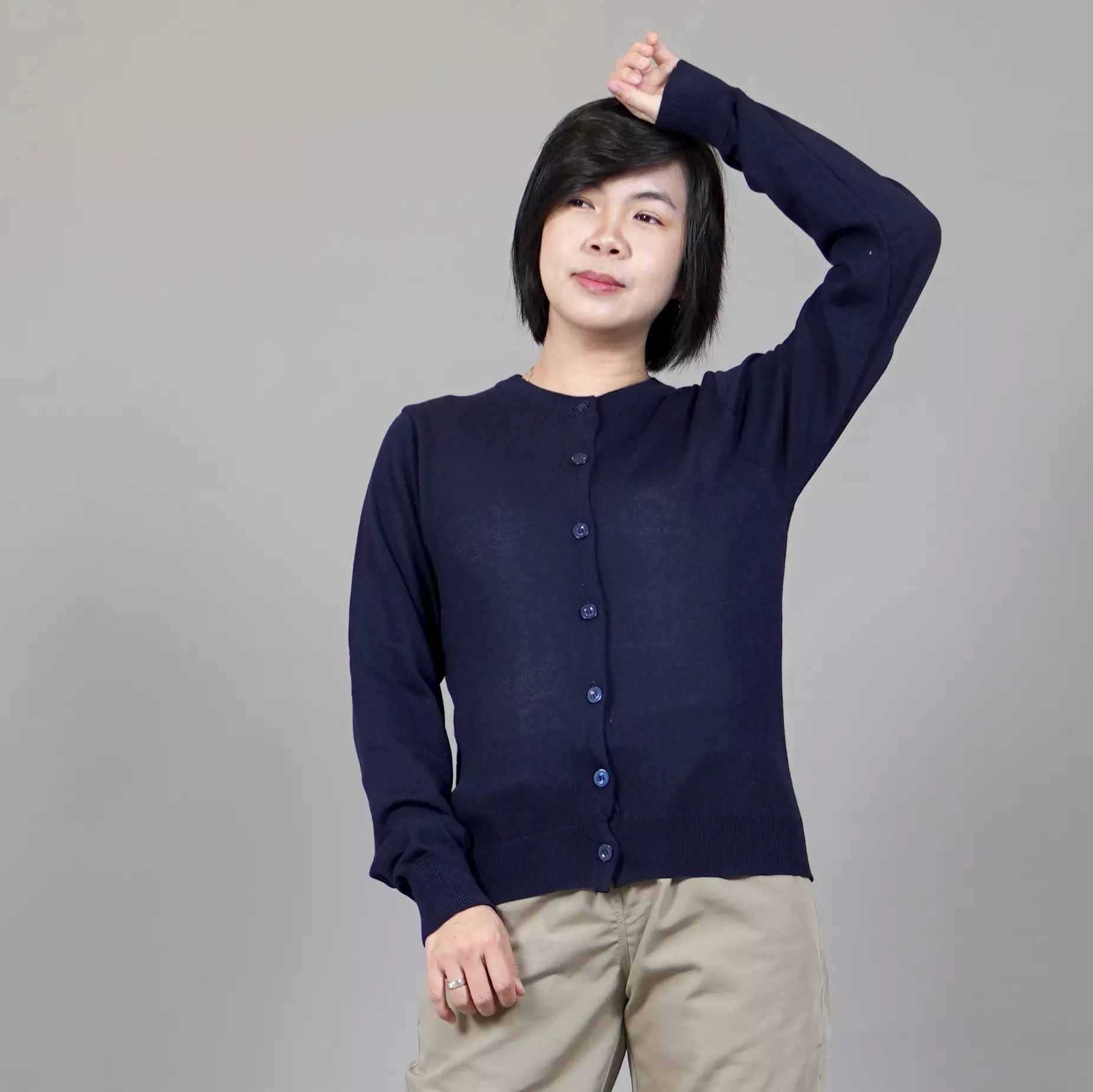  SANDRA Knit Cardigan Korean Style Kardigan Rajut Gaya Korea - NAVY
