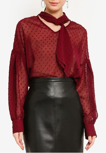 ZALORA WORK red Long Sleeves Blouse With Tie Detail 4835DAA6D0DD6BGS_1