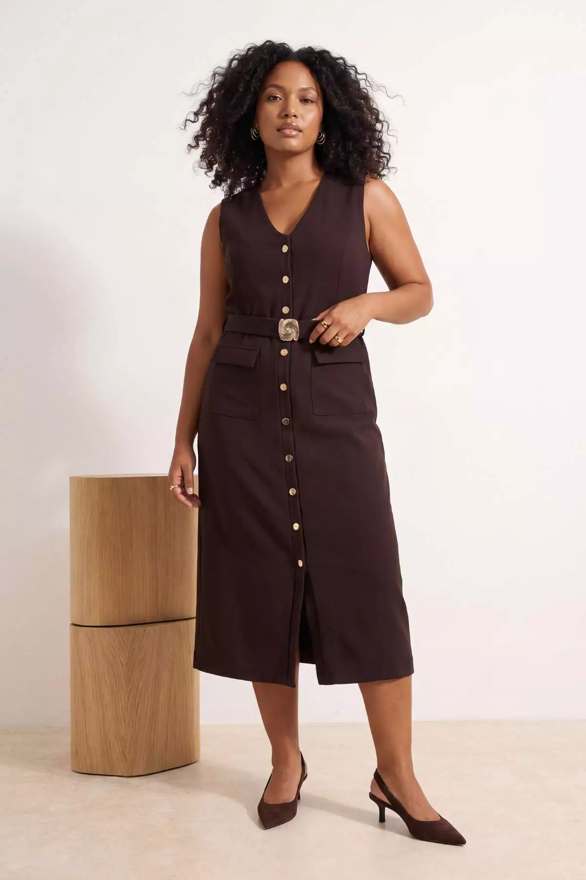 Brown Woven Plus Size Dress Tbbaw26Ah00094