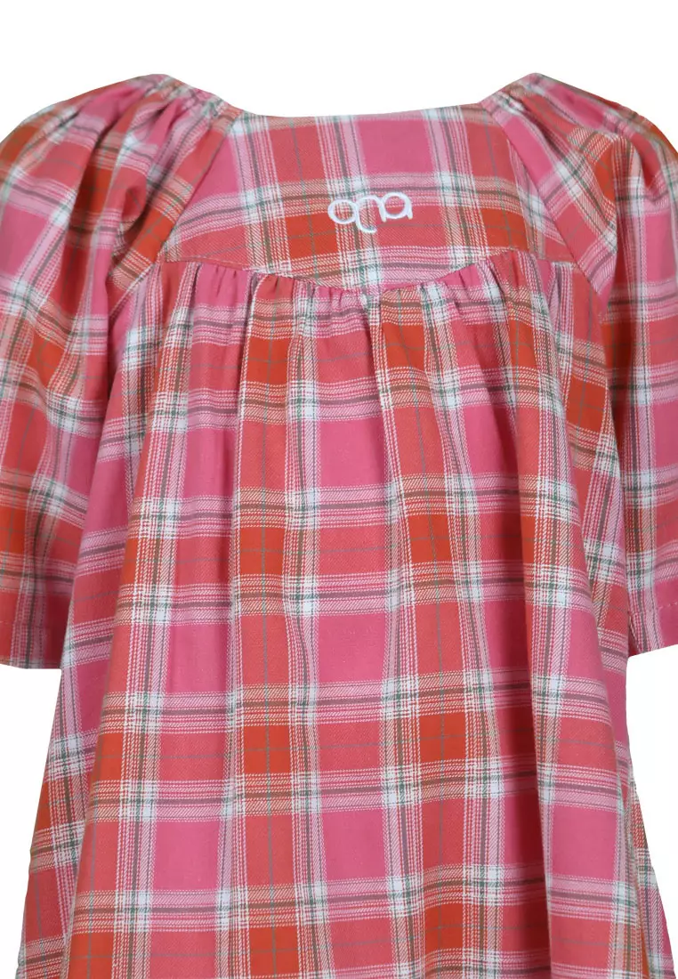 Qna Girl Rejoice Midi Dress Anak Pink Motif Kotak