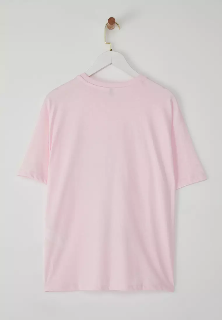 Light Pink 100% Cotton Cocktail Printed Oversize/Wide Cut Knitted T-Shirt TWOSS25TS00163