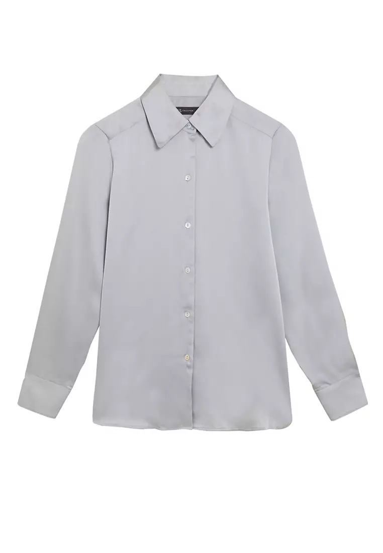 Satin Collared Long Sleeve Shirt