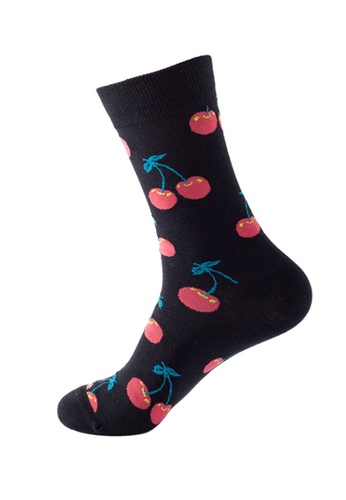 Kings Collection black Cherry Pattern Cozy Socks (One Size) HS202248 B1F81AABD487C0GS_1