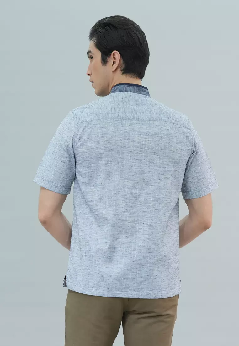 LGS - Baju Koko - Motif Dada - Kerah Motif - Biru Corak - Slim Fit - JSH.385.S2028KF.420.C