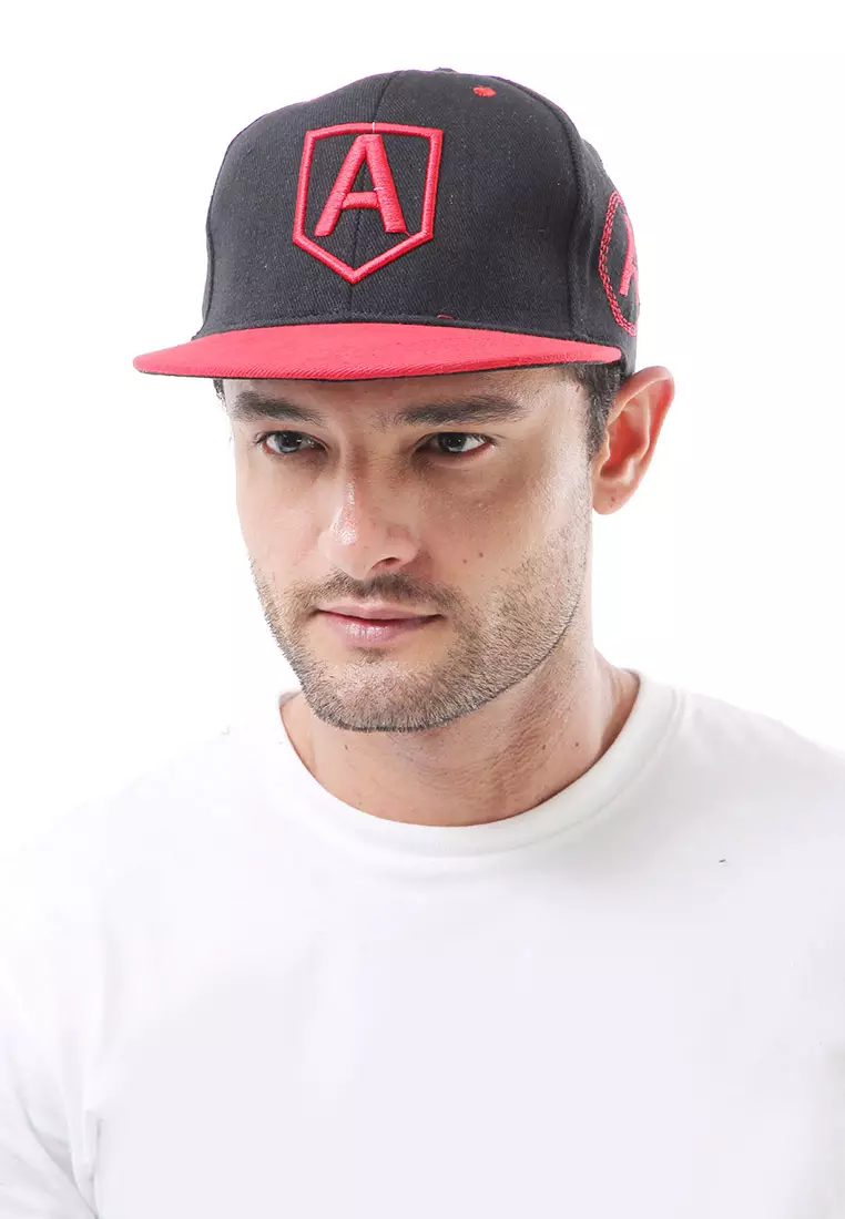 Gemp Topi Snapback Aksesoris Fashion Pria Wanita Bordir Huruf A Resizable Strap Material Rafel ORIGINAL - Black Red