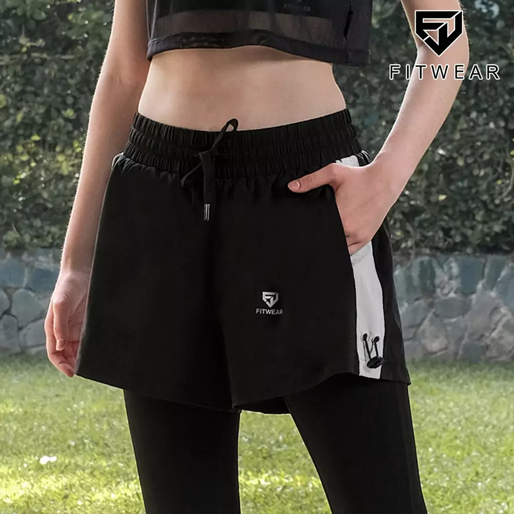 Fitwear - Celana Lari + Inner Legging Olahraga Wanita CLAUDIA LIST POCKET OVERSIZE - WHITE