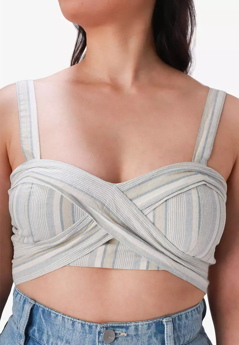 Striped Self Tie Crop Top