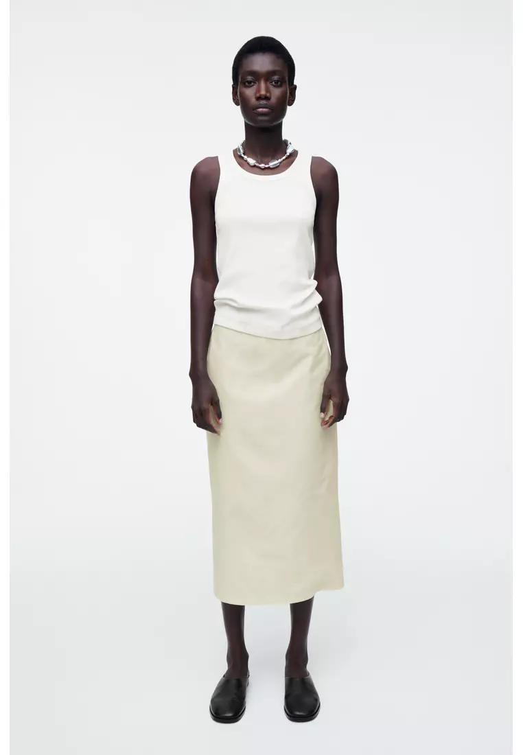 COTTON DRAWSTRING MIDI SKIRT