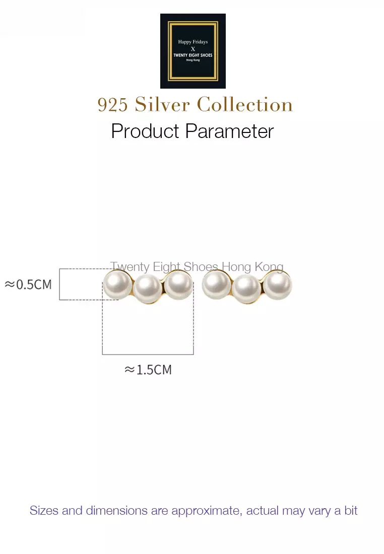 925 Silver Plated Gold Faux Pearl Earrings JW AR-M00892