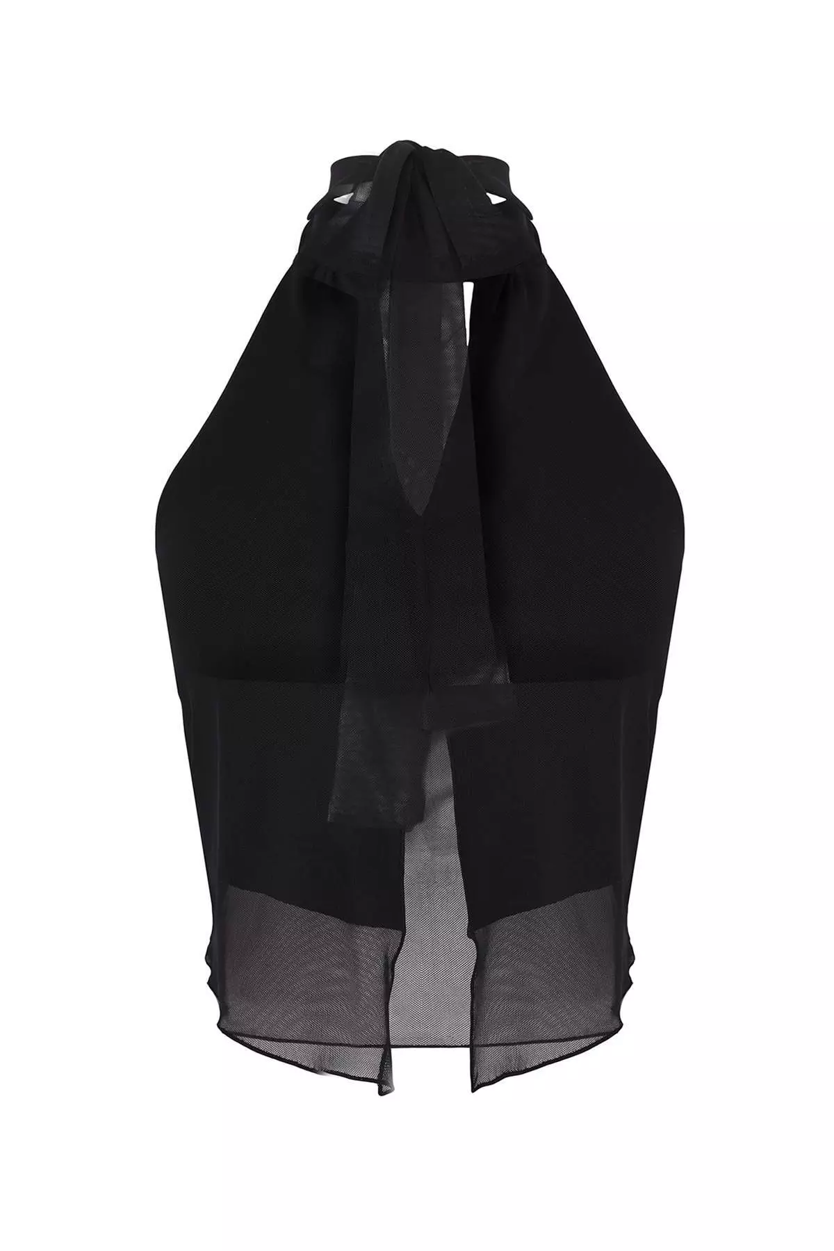 Black Halter Neck Knitted Tulle Party Blouse Tprss25Bz00053