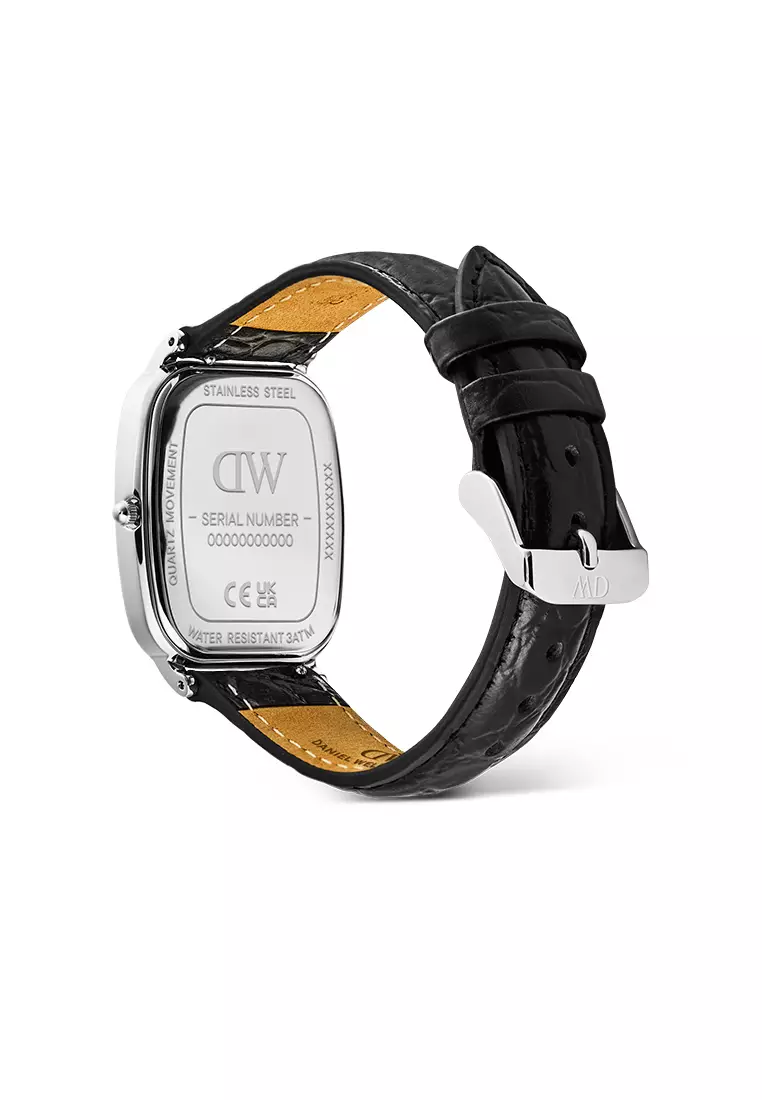 Marlon Black-Croc Belly Linen Off-White Silver - Men Watch Stainless Steel Leather Strap DW Official Authentic Original