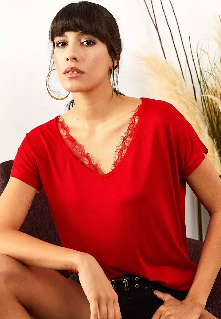 V-Neck Lace Top