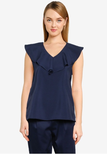 G2000 navy Ruffled Neckline Blouse 1F9B4AAAE94913GS_1