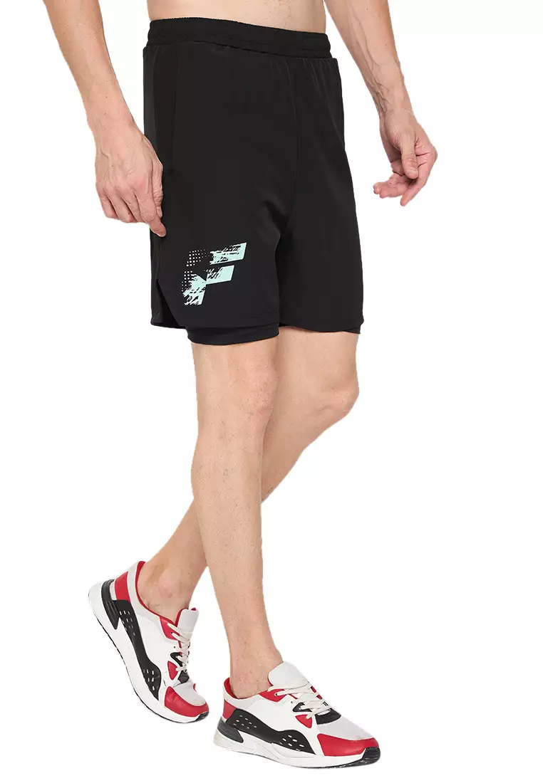 Men's Black Training/Gym Dual Layer Shorts