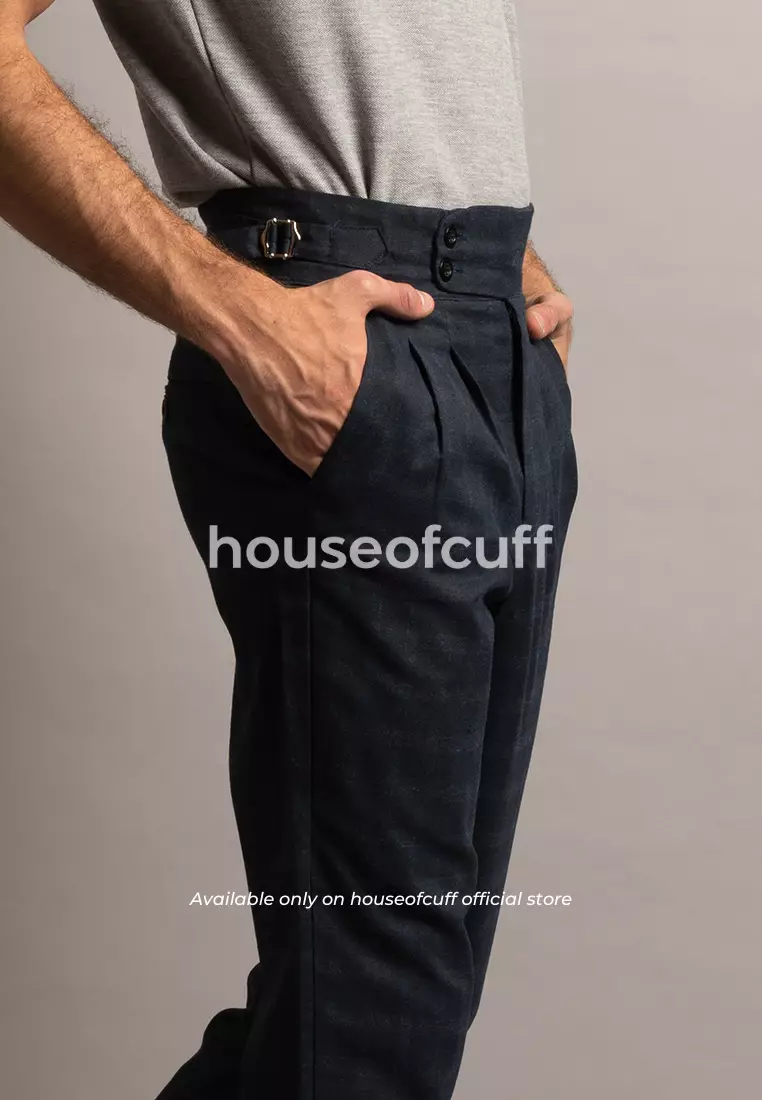 houseofcuff Celana Panjang High Waist Gurkha Navy Side Tab Checkered
