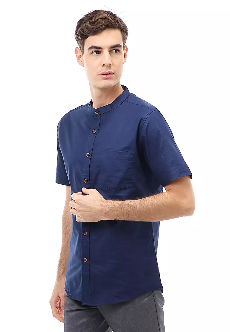 Dwan Atasan Kasual Kemeja Koko Pria Slim Fit Lengan Pendek Material Cotton ORIGINAL - Navy