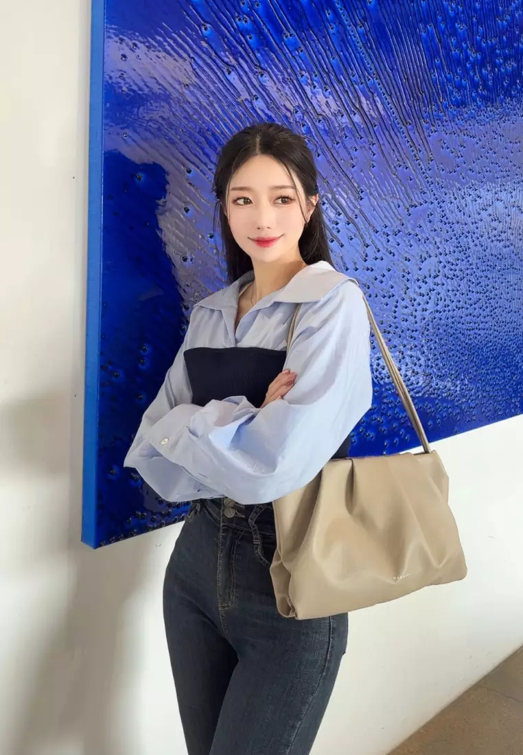 SABRINA Vegan Leather Shoulder Bag Oatmeal