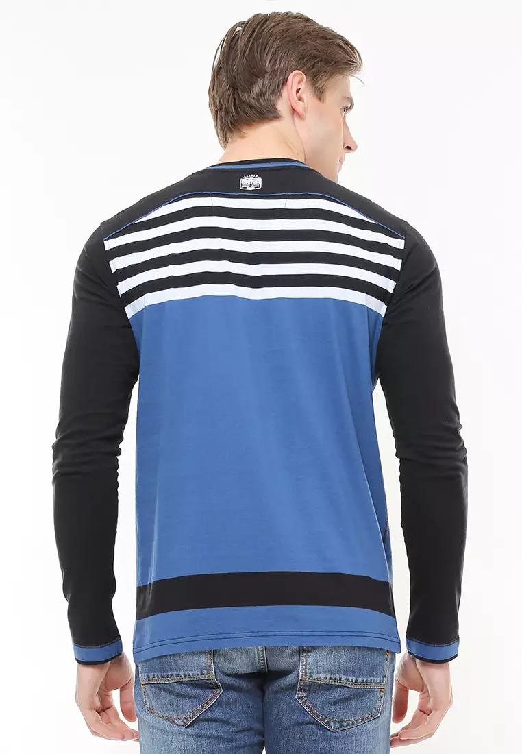 LGS - Slim Fit - Kaos Fashion - Salur - Kombinasi Warna - Biru