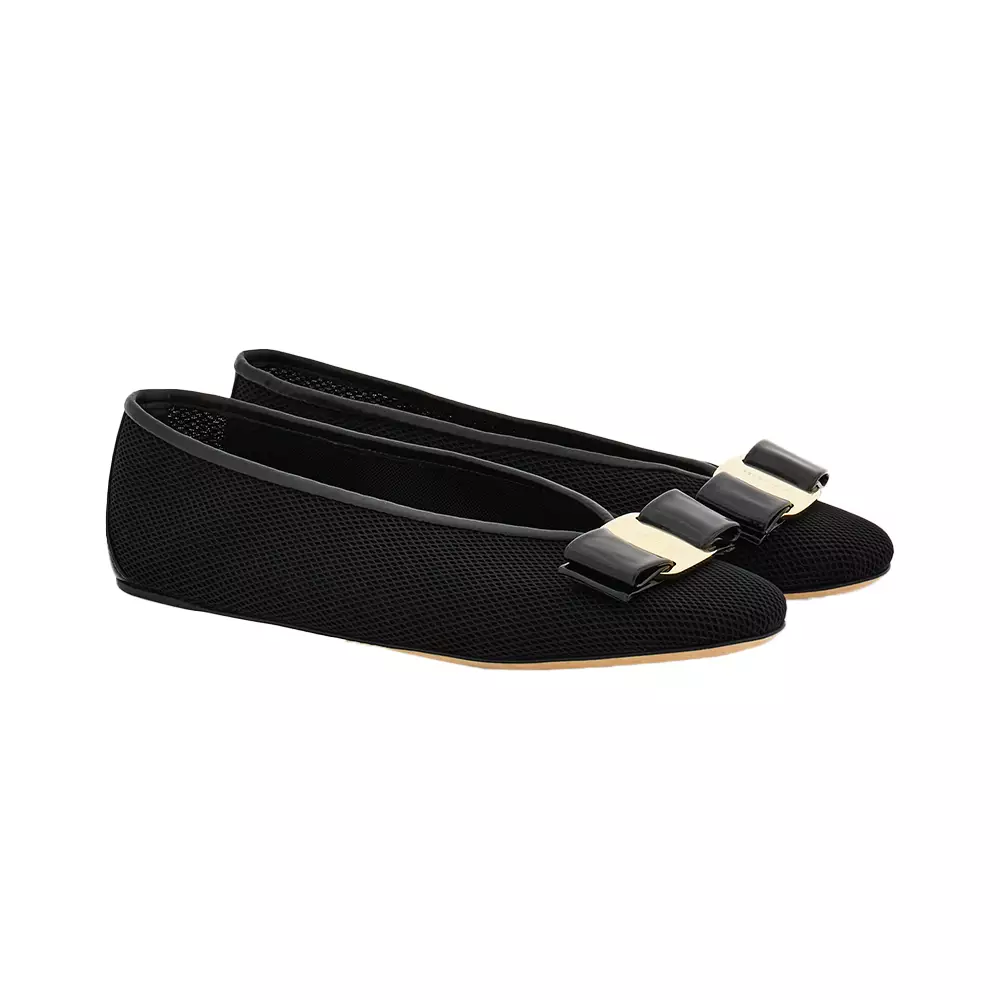 Vara Bow Ballet Flat Mesh and Patent Leather Black