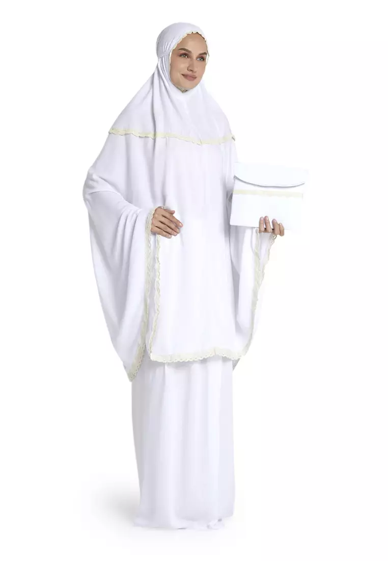 Delilah Mukena Bali Renda Simple Motif Polos Casual Wanita - Putih