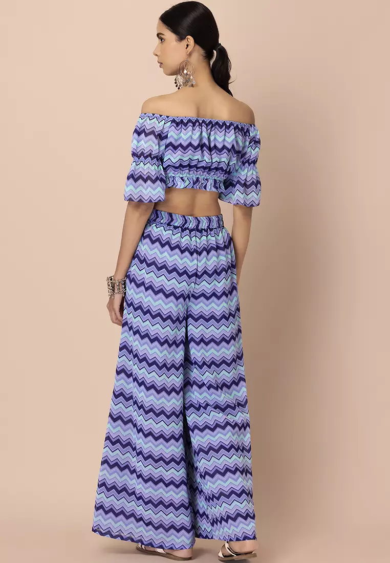 Buy Indya Lilac Printed Off Shoulder Crop Top And Palazzo Pants