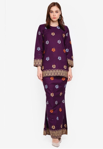 Cotton Modern Kurung With Songket Print (BRaya) from Kasih in Purple and Multi